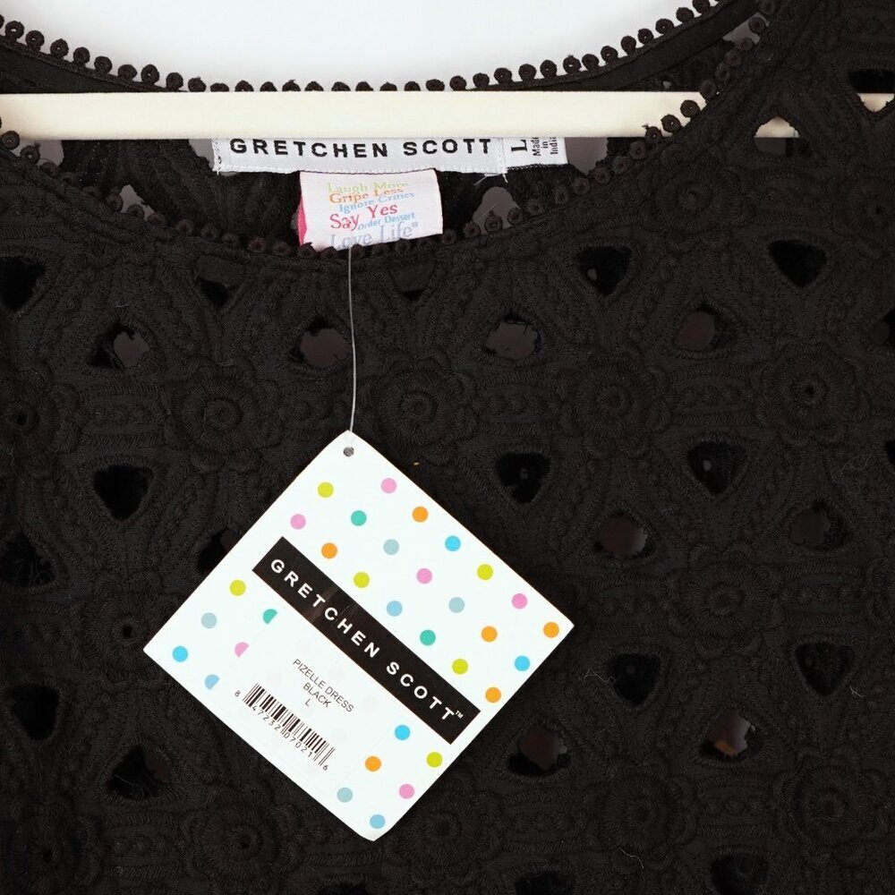 Gretchen Scott Pizelle Dress 3/4 Sleeve Eyelet Lace Black - Large - Picture 3 of 5
